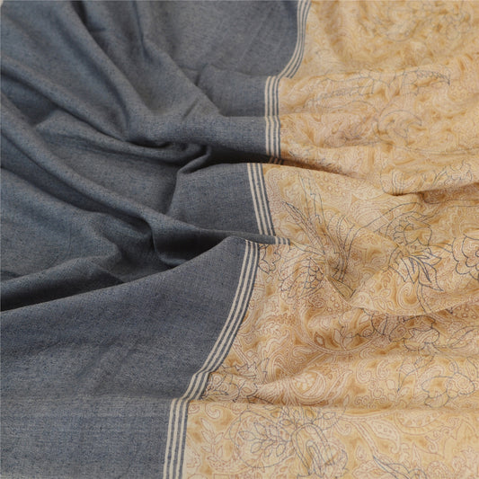 Sanskriti Vintage Dupatta Long Stole Pure Silk Beige Hijab Printed Soft Scarves