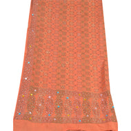 Sanskriti Vintage Dupatta Long Stole Pure Silk Orange Hand Beaded Woven Scarves