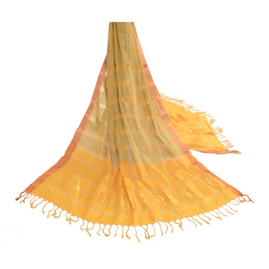 Sanskriti Vintage Dupatta Long Stole Pure Cotton Yellow Hijab Woven Zari Scarves