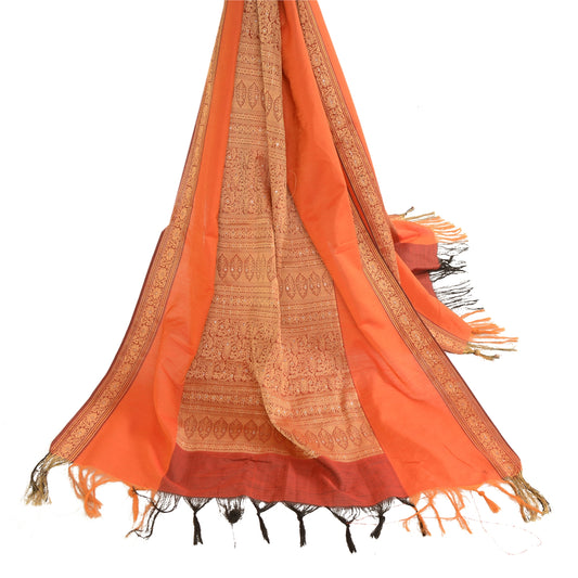 Sanskriti Vintage Dupatta Long Stole Cotton Orange Hijab Woven Scarves