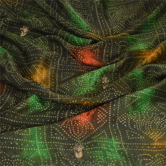 Sanskriti Vintage Dupatta Long Stole Pure Silk Green Hijab Hand Beaded Scarves