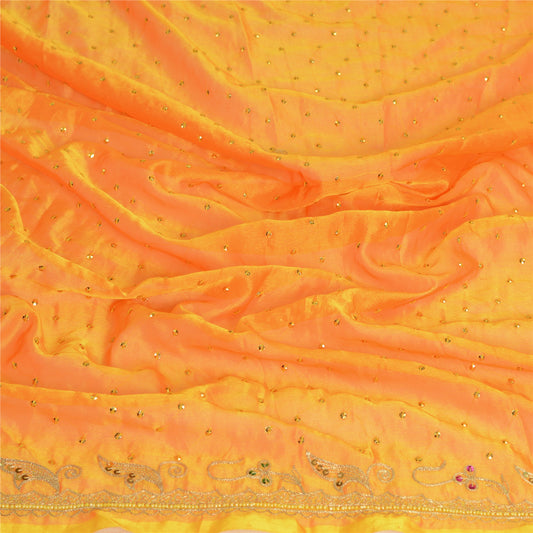 Sanskriti Vintage Dupatta Long Stole Art Silk Saffron Hand Beaded Wrap Scarves
