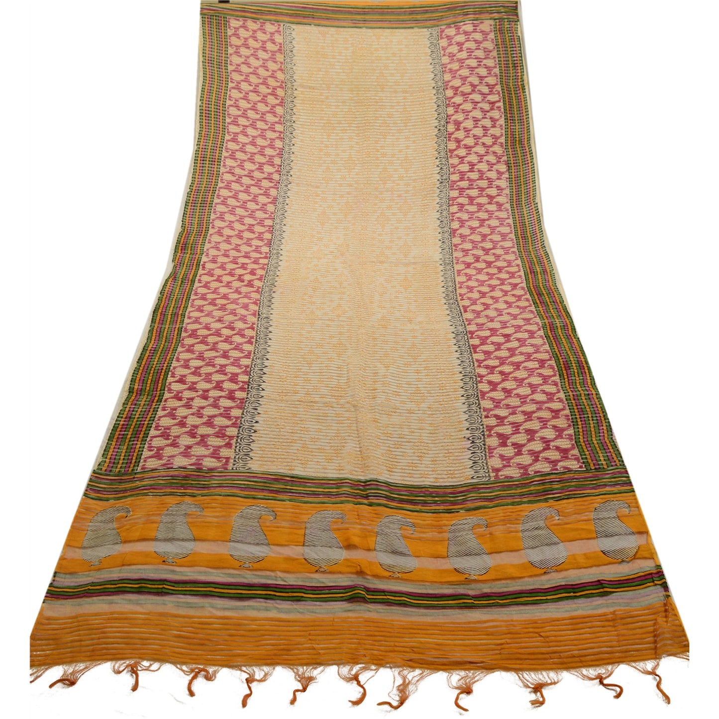 Sanskriti Vintage Long Dupatta Stole Pure Silk Hijab Block Printed Wrap Scarves