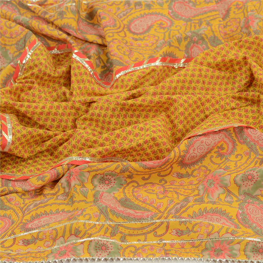 Sanskriti Vintage Yellow Dupatta Long Stole Pure Cotton Block Printed Kalamkari