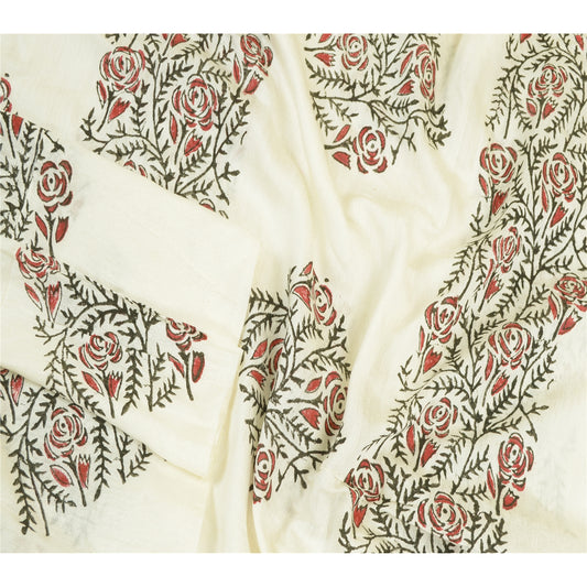 Sanskriti Vintage Cotton Long Dupatta Stole White Block Printed Wrap Scarves