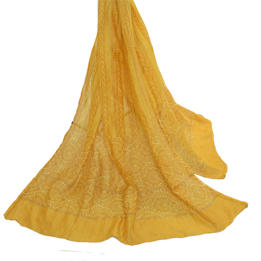 Sanskriti Vintage Yellow Long Dupatta Stole Blend Silk Printed Wrap Scarves