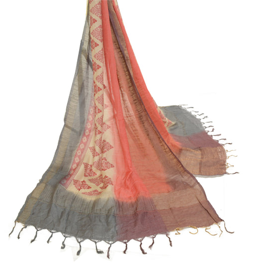 Sanskriti Vintage Pink Long Dupatta Stole Blend Silk Hijab Printed Scarves