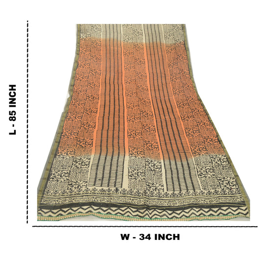 Sanskriti Vintage Ivory Long Dupatta Stole Blend Cotton Hand-Block Printed Hijab