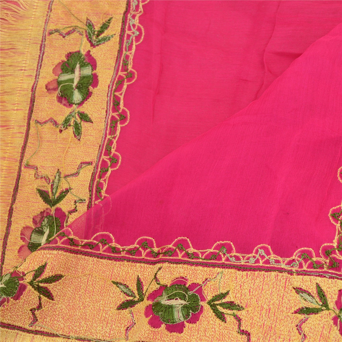 Sanskriti Vintage Pink Long Dupatta Stole Pure Chiffon Silk Hand Beaded Scarves