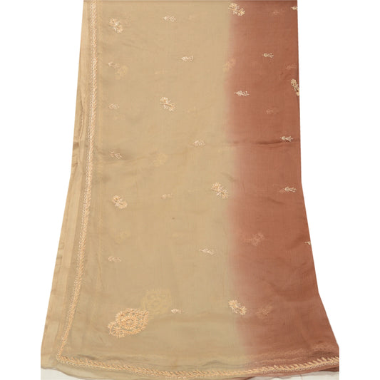 Sanskriti Vintage Beige Long Dupatta Stole Pure Chiffon Silk Hand Beaded Scarves