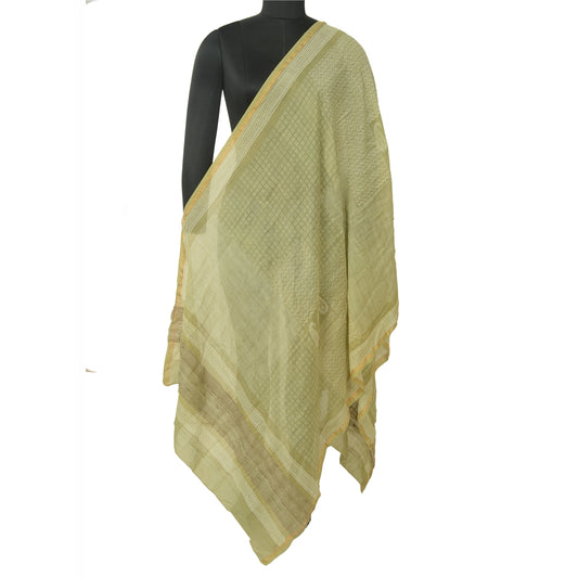 Sanskriti Vintage Green Long Dupatta Stole Cotton Silk Printed Wrap Scarves