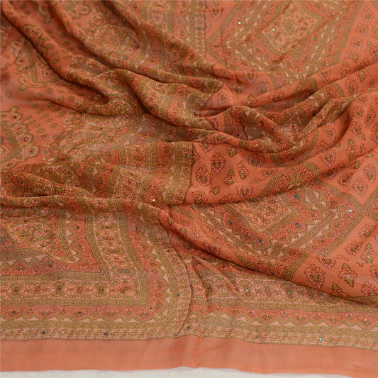 Sanskriti Vintage Long Dupatta/Stole Pure Georgette Silk Handmade Mukeish Work