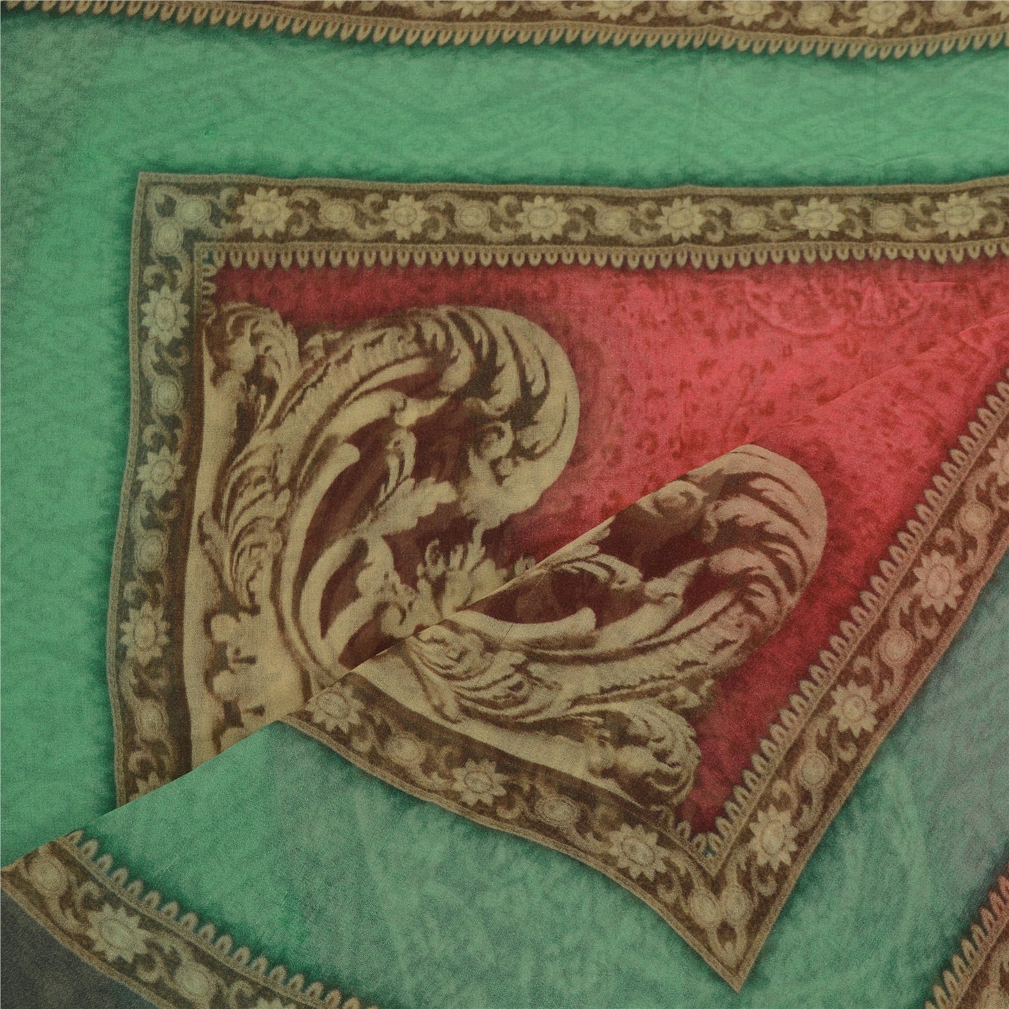 Санскрити Винтаж Дупатта Длинный Палантин Красный/Зеленый Смесь Жоржет Цифровая Печать