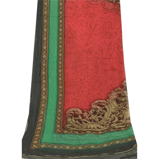 Sanskriti Vintage Dupatta Long Stole Red/Green Blend Georgette Digital Printed