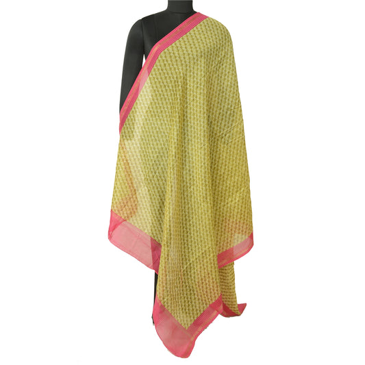Sanskriti Vintage Green Long Dupatta Stole Cotton Silk Printed Wrap Soft Scarves