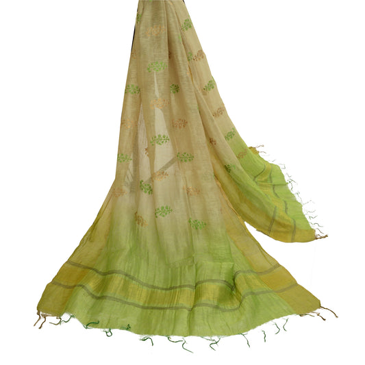 Sanskriti Vintage Green Long Dupatta Stole Pure Silk Embroidered Woven Hijab