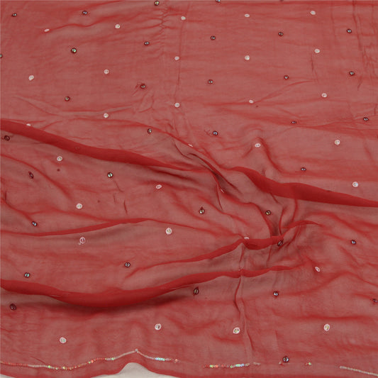Sanskriti Vintage Dupatta Long Stole Pure Georgette Silk Dark Red Hand Beaded