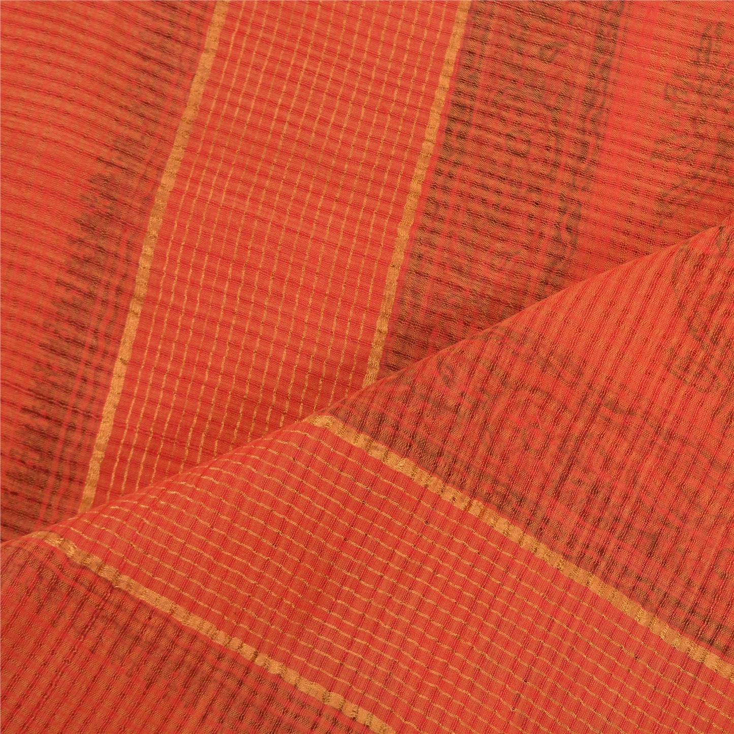 Sanskriti Vintage Orange Long Dupatta Stole Pure Cotton Hand-Block Print Woven