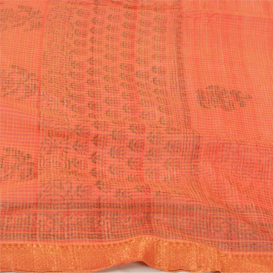 Sanskriti Vintage Orange Long Dupatta Stole Pure Cotton Hand-Block Print Woven