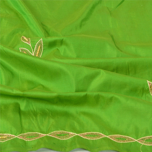 Sanskriti Vintage Green Long Dupatta Stole 100% Pure Silk Hand Beaded Scarves