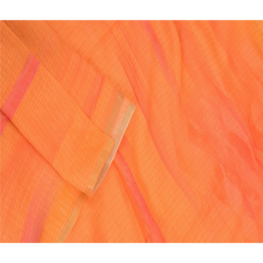 Sanskriti Vintage Saffron/Pink Long Dupatta/Stole Cotton Silk Printed Wrap Hijab