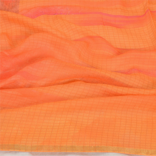 Sanskriti Vintage Saffron/Pink Long Dupatta/Stole Cotton Silk Printed Wrap Hijab