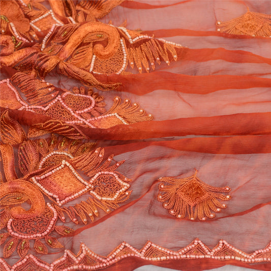 Sanskriti Vintage Orange Dupatta Long Stole Pure Chiffon Silk Handmade Tie-Dye