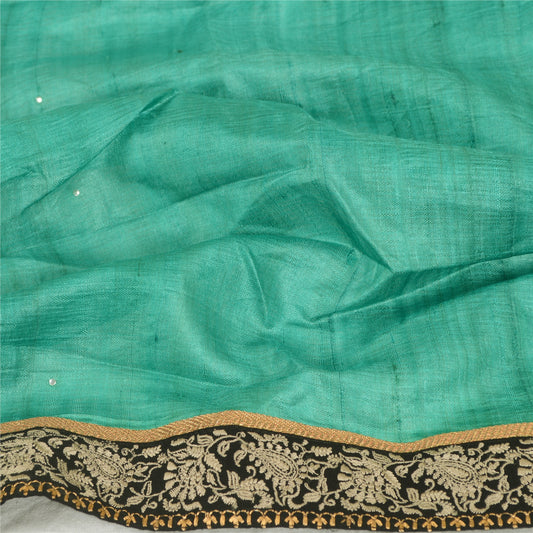 Sanskriti Vintage Sea Green Long Dupatta Stole Pure Silk Embroidered Scarves