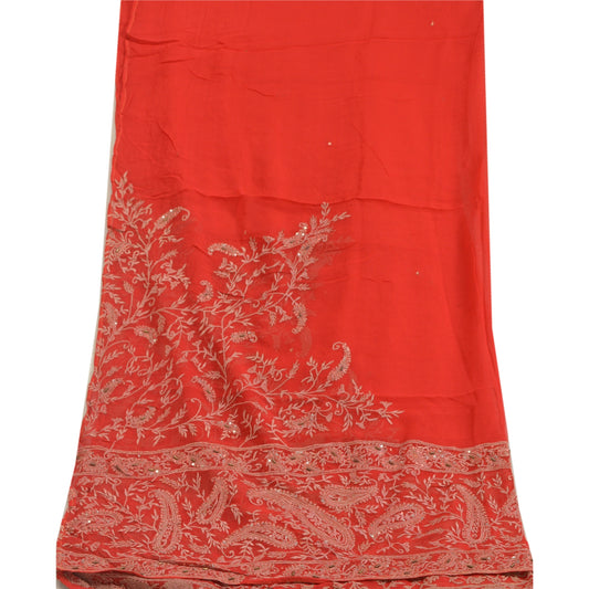 Sanskriti Vintage Red Long Dupatta/Stole Pure Georgette Silk Hand Beaded Veil