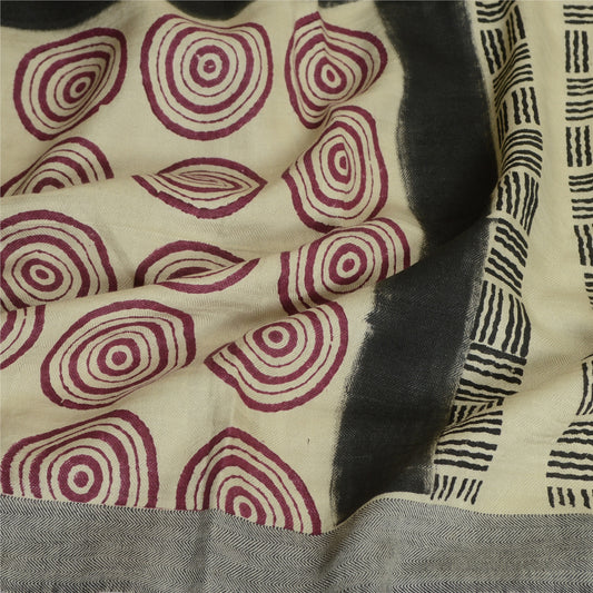 Sanskriti Vintage Long Dupatta Stole Cotton Silk Ivory Hand-Block Printed Hijab