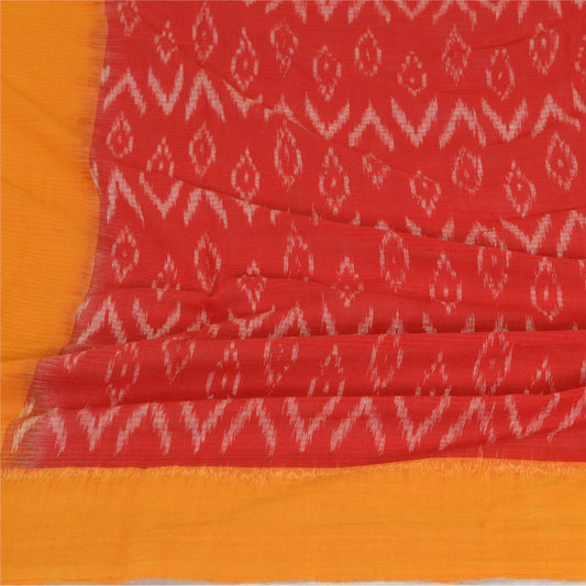 Sanskriti Vintage Long Stole Red/Saffron Pure Cotton Hand-Woven Sambalpuri Ikat