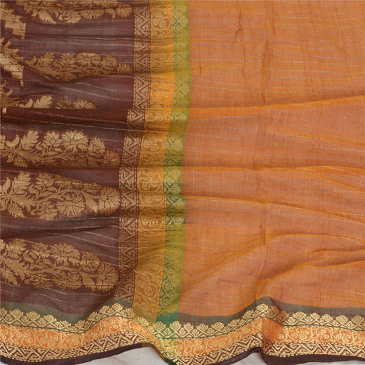 Sanskriti Vintage Saffron/Dark Red Long Dupatta Stole Blend Silk Woven Scarves