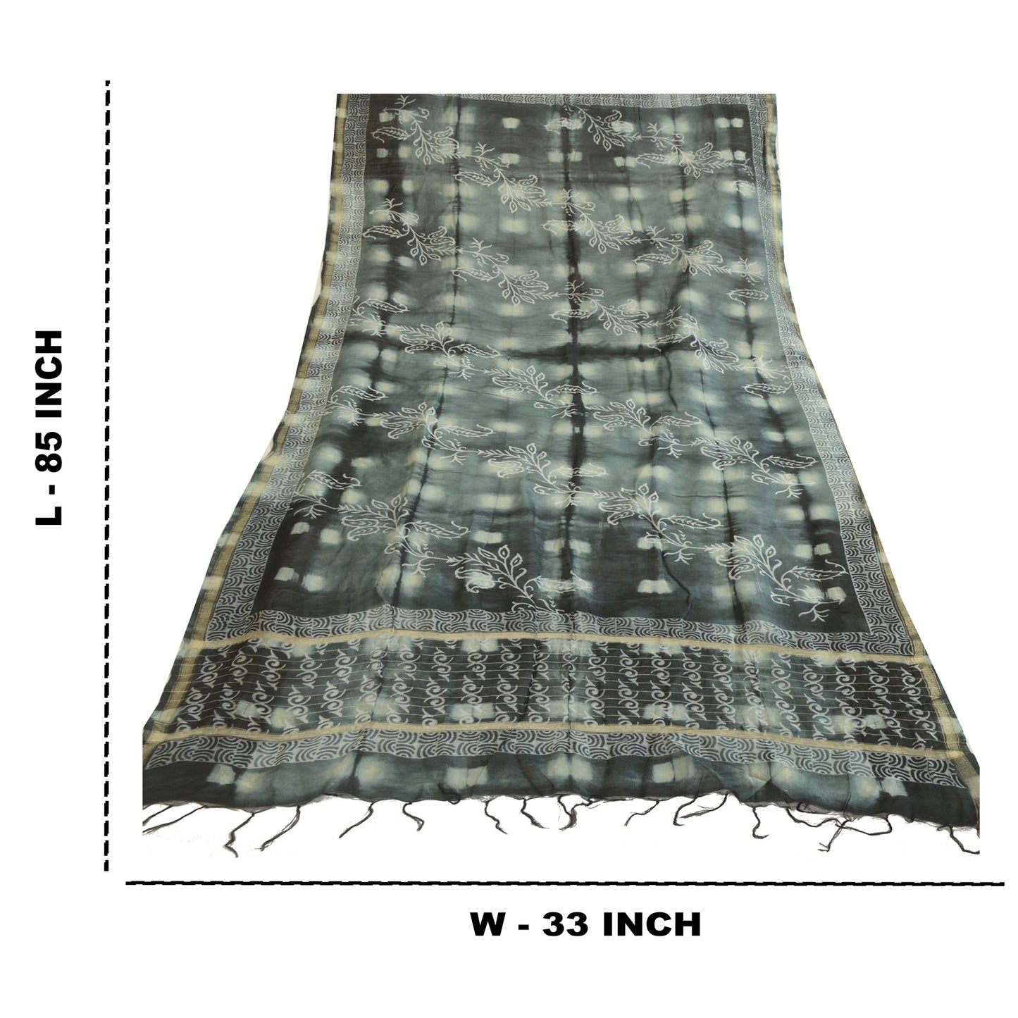 Sanskriti Vintage Long Dupatta/Stole Pure Chanderi Silk Hand-Block Print/Tie-Dye