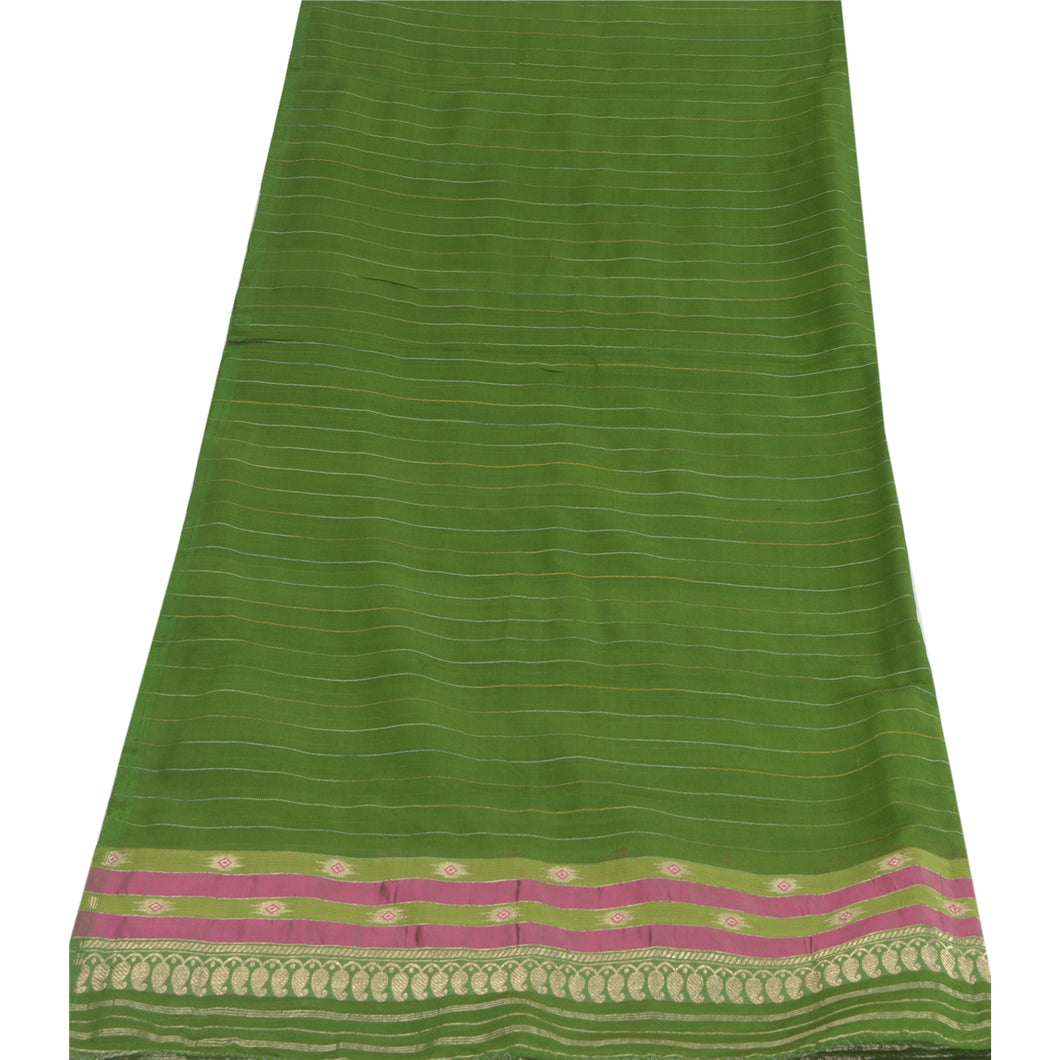 Sanskriti Vintage Green Long Dupatta Stole Pure Silk Woven Brocade/Banarasi Veil