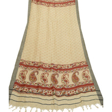 Load image into Gallery viewer, Sanskriti Vintage Long Dupatta Stole Pure Woolen Ivory Shawl Printed Scarves
