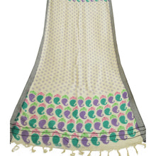 Load image into Gallery viewer, Sanskriti Vintage Ivory Long Dupatta Stole Woolen Veil Hand-Block Printed Hijab
