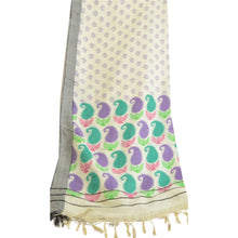 Load image into Gallery viewer, Sanskriti Vintage Ivory Long Dupatta Stole Woolen Veil Hand-Block Printed Hijab
