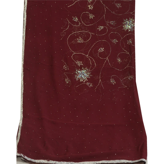 Sanskriti Vintage Dark Red Long Dupatta/Stole Pure Georgette Silk Handmade Veil