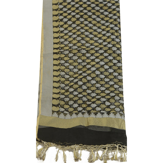 Sanskriti Vintage Black Long Dupatta Net Mesh Veil Woven Wrap India Upcycled Remnant Fabric, Neck Shawl Used Head Stole