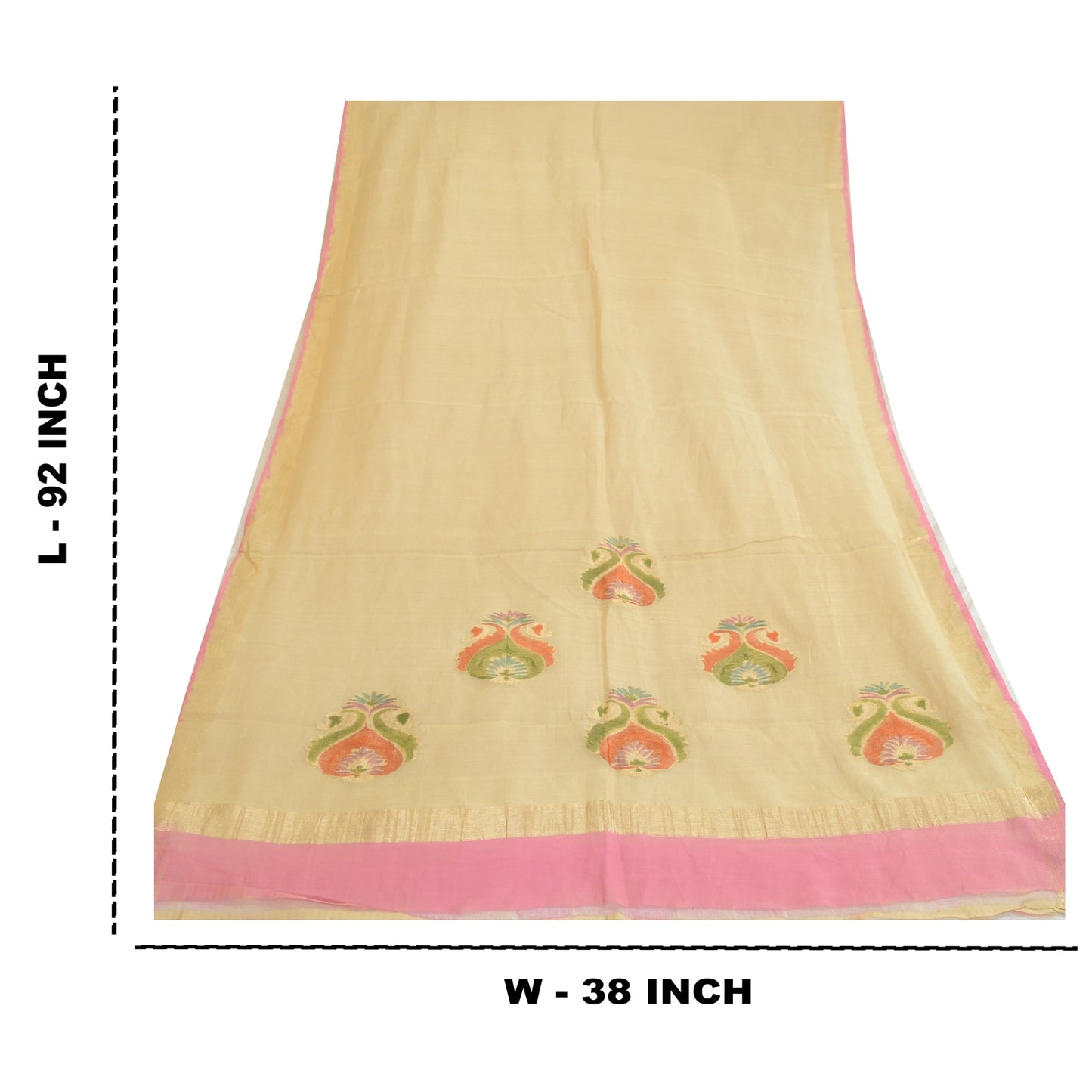 Санскритский винтажный кремовый/розовый длинный дупатта/палантин из чистого шелка чандери зари