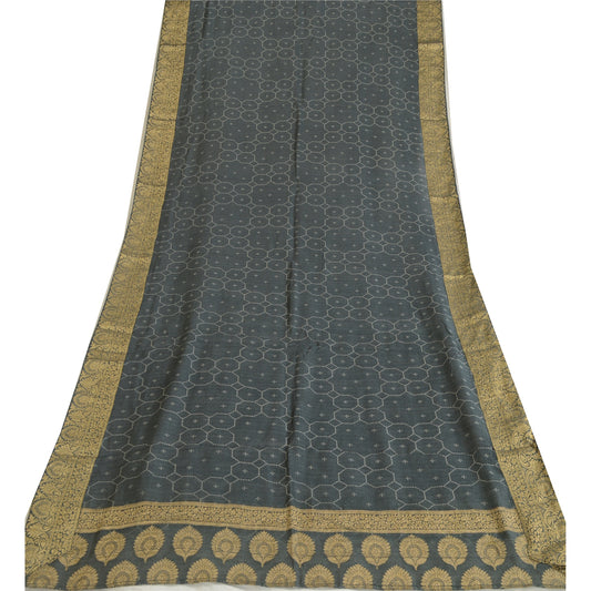 Sanskriti Vintage Grey Dupatta Long Stole Pure Silk Hijab Printed Soft Scarves