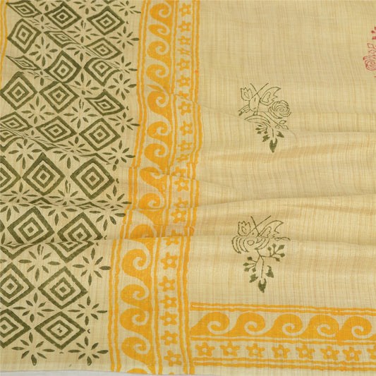 Sanskriti Vintage Long Dupatta Stole Pure Cotton Ivory Hand-Block Printed Shawl