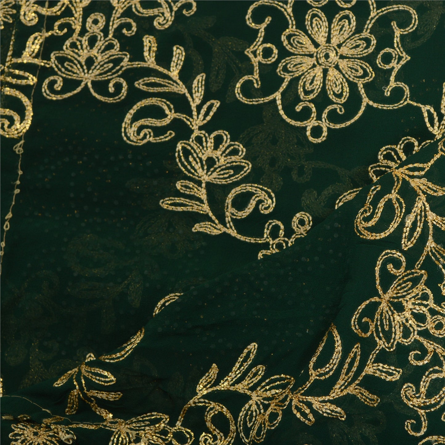 Sanskriti Vintage Long Green Dupatta/Stole Georgette Hand Embroidered Ari Work