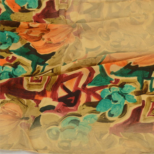 Sanskriti Vintage Long Cream Dupatta/Stole Blend Georgette Printed Wrap Hijab