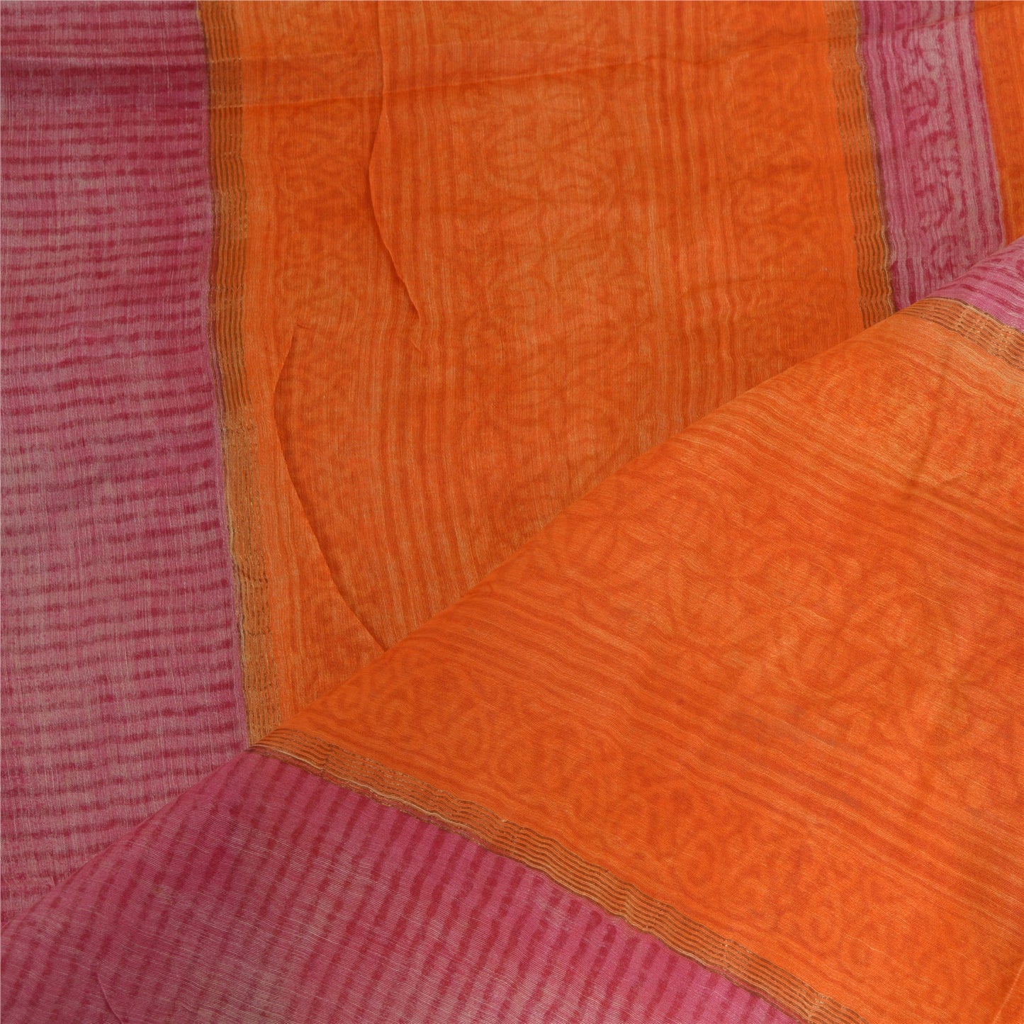 Санскрити Винтаж Оранжевый/Розовый Длинный Палантин Дупатта Хлопок Шелк Блок Печатный Вуаль