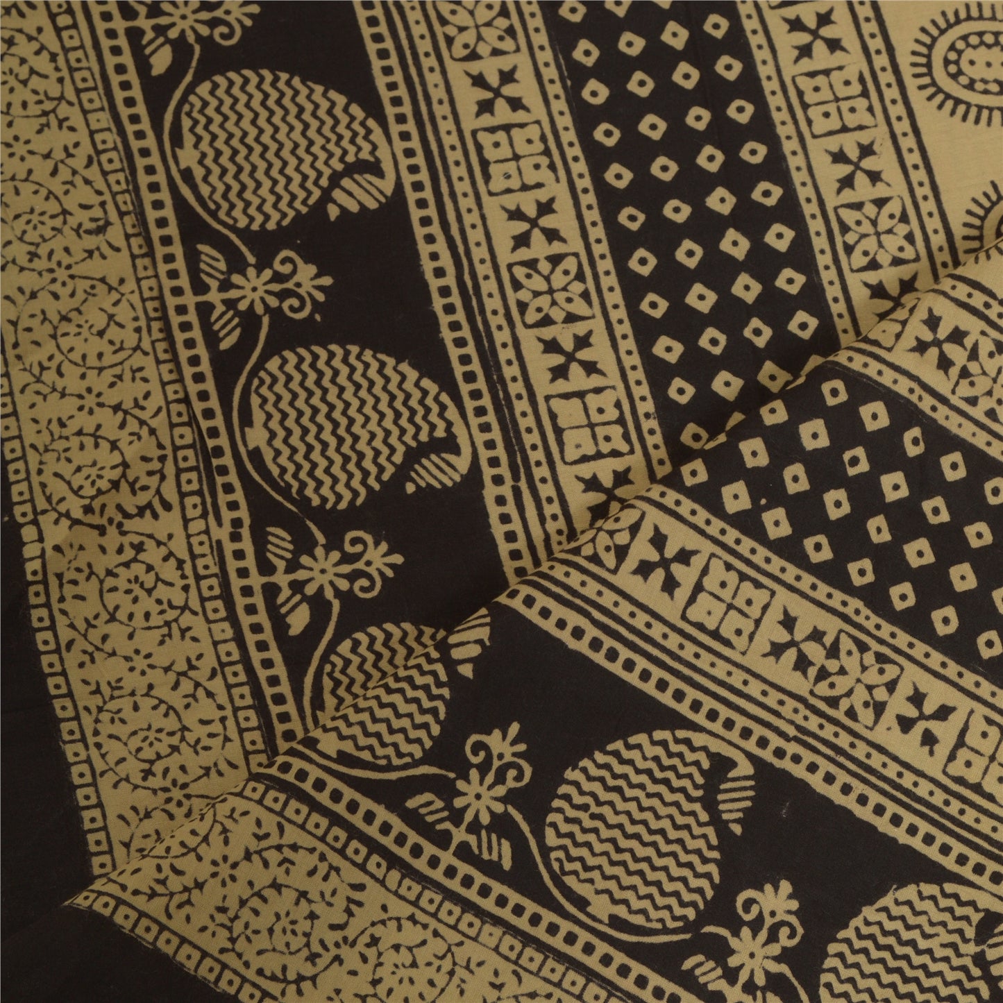 Sanskriti Vintage Long Dupatta Stole Pure Cotton Brown/Black Hand-Block Printed