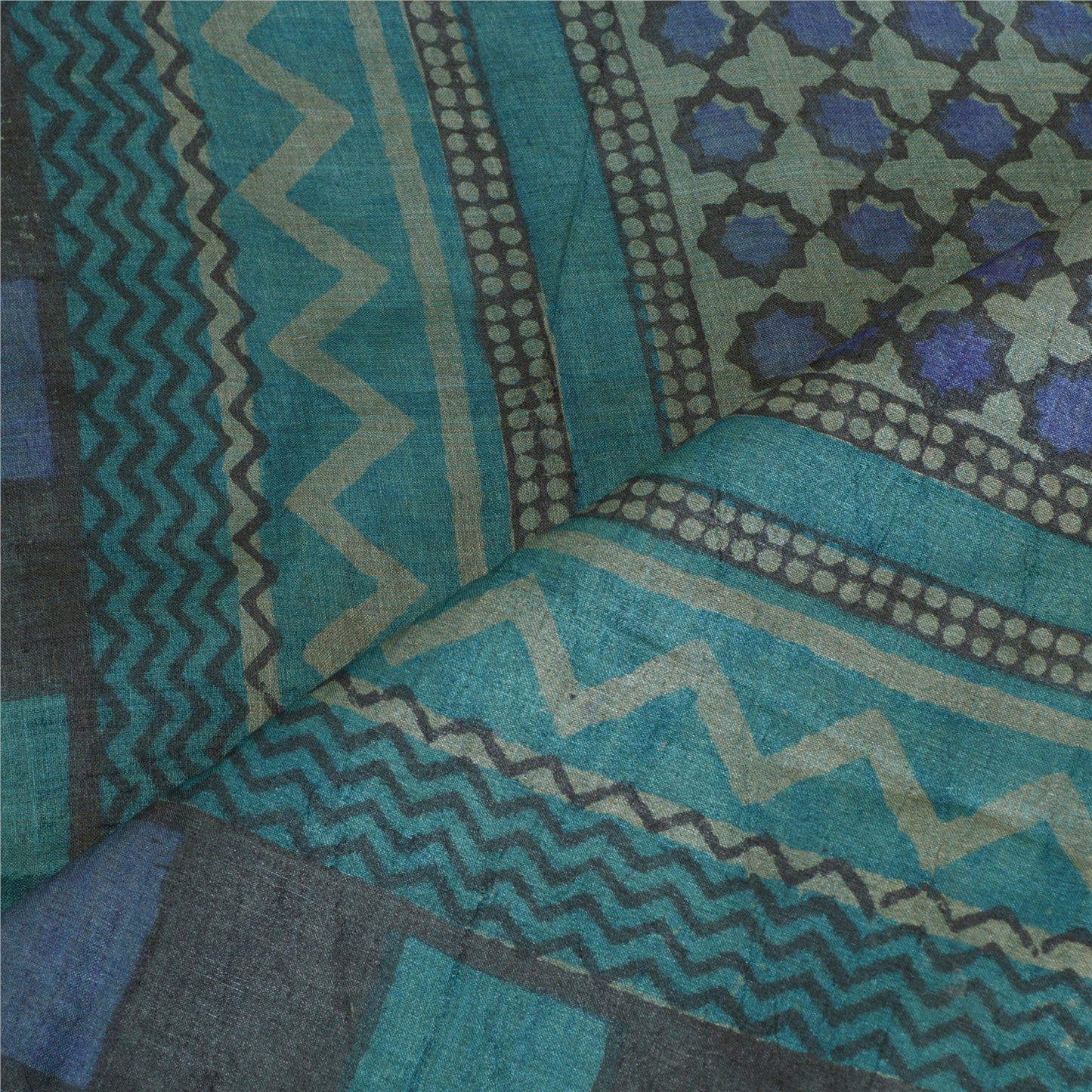 Sanskriti Vintage Blue Long Dupatta Stole Pure Silk Hand-Block Printed Hijab