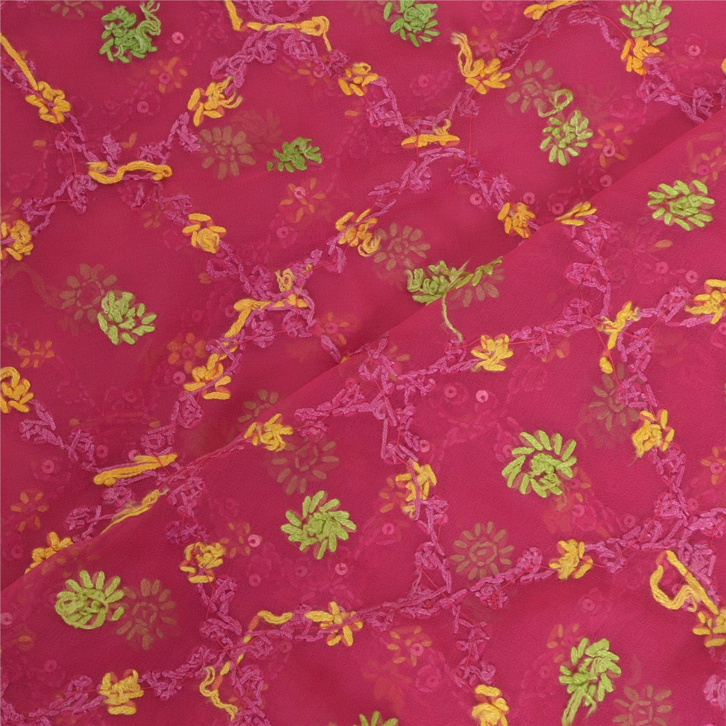 Sanskriti Vintage Pink Long Dupatta/Stole Georgette Handmade Chikankari Veil