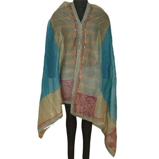 Sanskriti Vintage Blue/Cream Long Dupatta Stole 100% Pure Cotton Block Printed