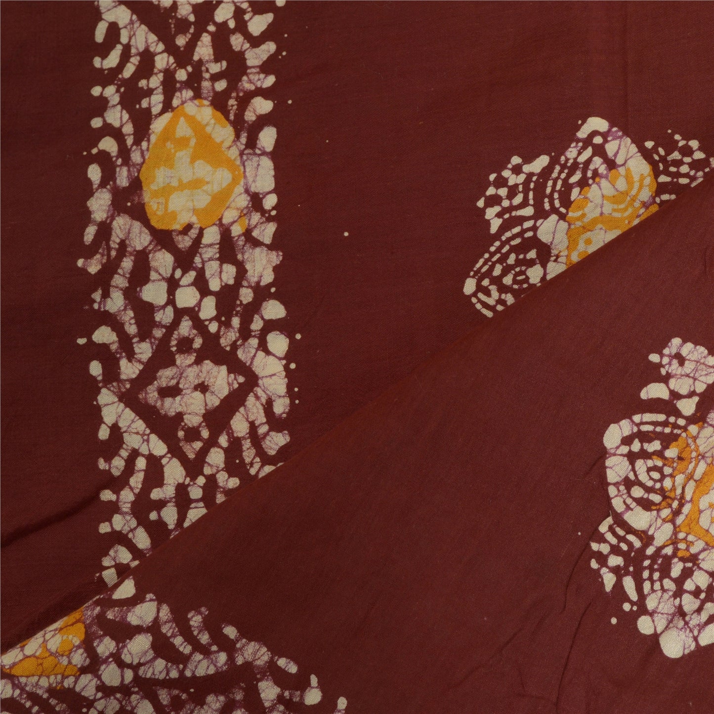 Sanskriti Vintage Long Dupatta Stole Pure Cotton Saffron/Brown Batik Work Hijab